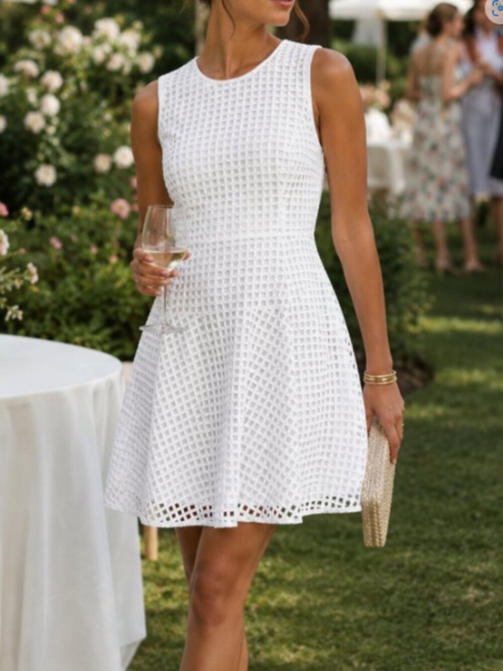 Madewell White Cotton Eyelet Fit & Flare Dress – Size 0